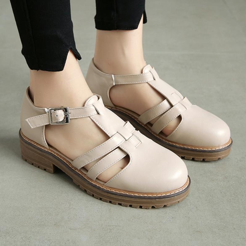 Удобные женские сандалии Летняя обувь 2025 Пряжка Вырезы Розовый Белый Низкий каблук Закрытый носок Гладиаторская обувь Обувь Большой размер