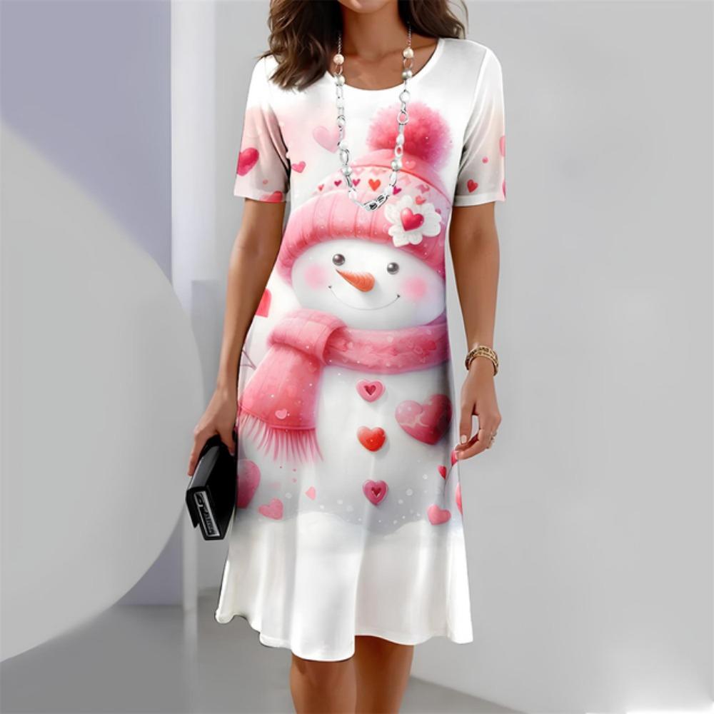 

Рождественское платье Женское элегантное платье с коротким рукавом и круглым вырезом Плюс Размер Красное повседневное вечернее летнее платье Модные платья XL