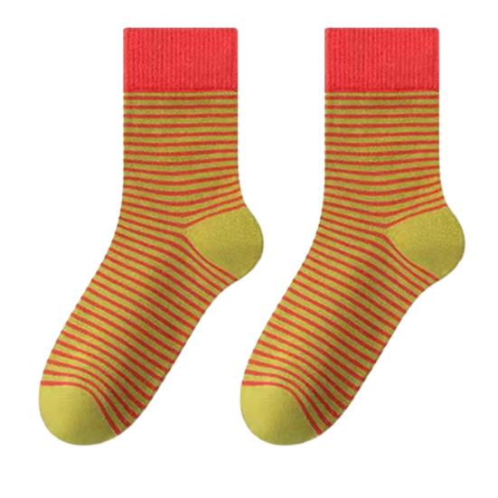 Women Retro Striped Socks Color-Block Fine Stripes Crew Socks Breathable Casual Cotton Socks for Sports Daily Errands Commuting