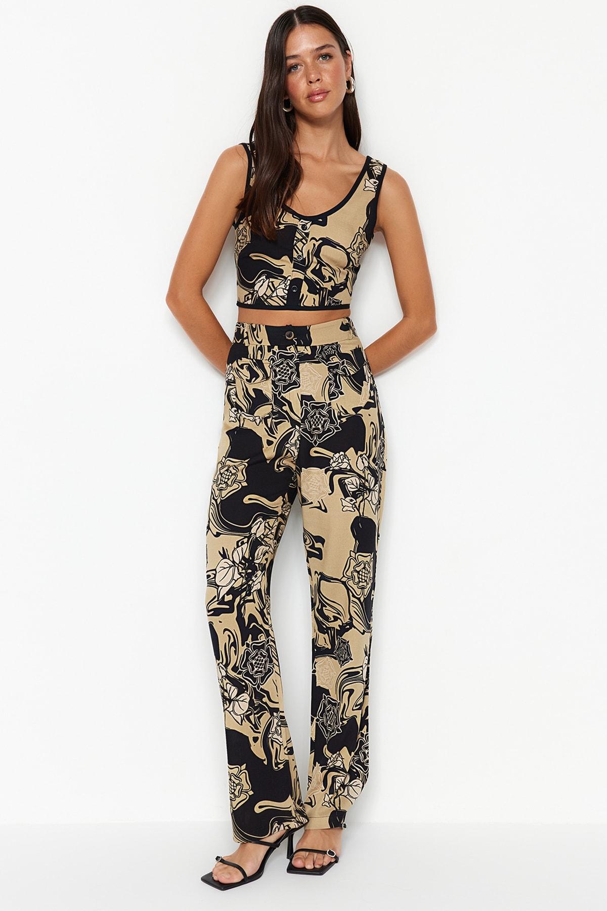 

Черные тканые брюки с принтом TWOSS23PL00318..