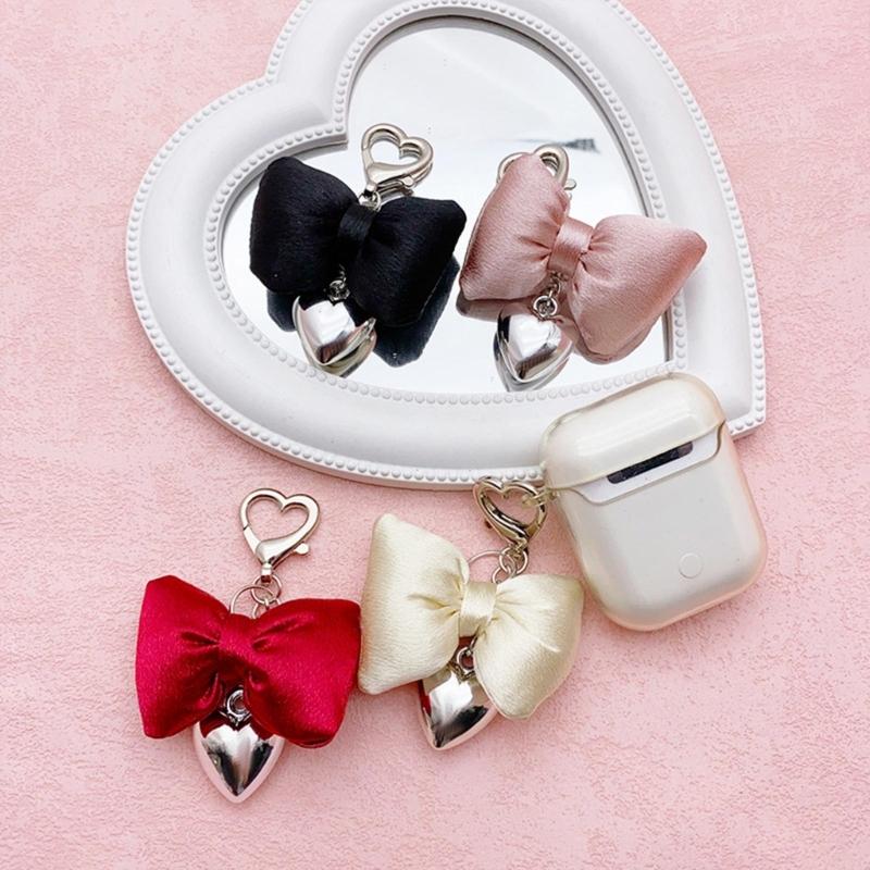 Eleganter Schleifen-Charm-Schlüsselanhänger Eleganter Herz- und Schleifen-Schlüsselanhänger mit Akzent-Handtaschendekoration für Frauen Mädchen