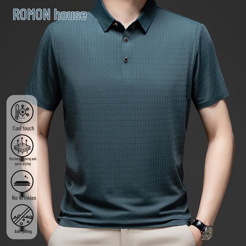 

ROMON Men s Ice Silk Short Sleeve Polo Shirt 3XL