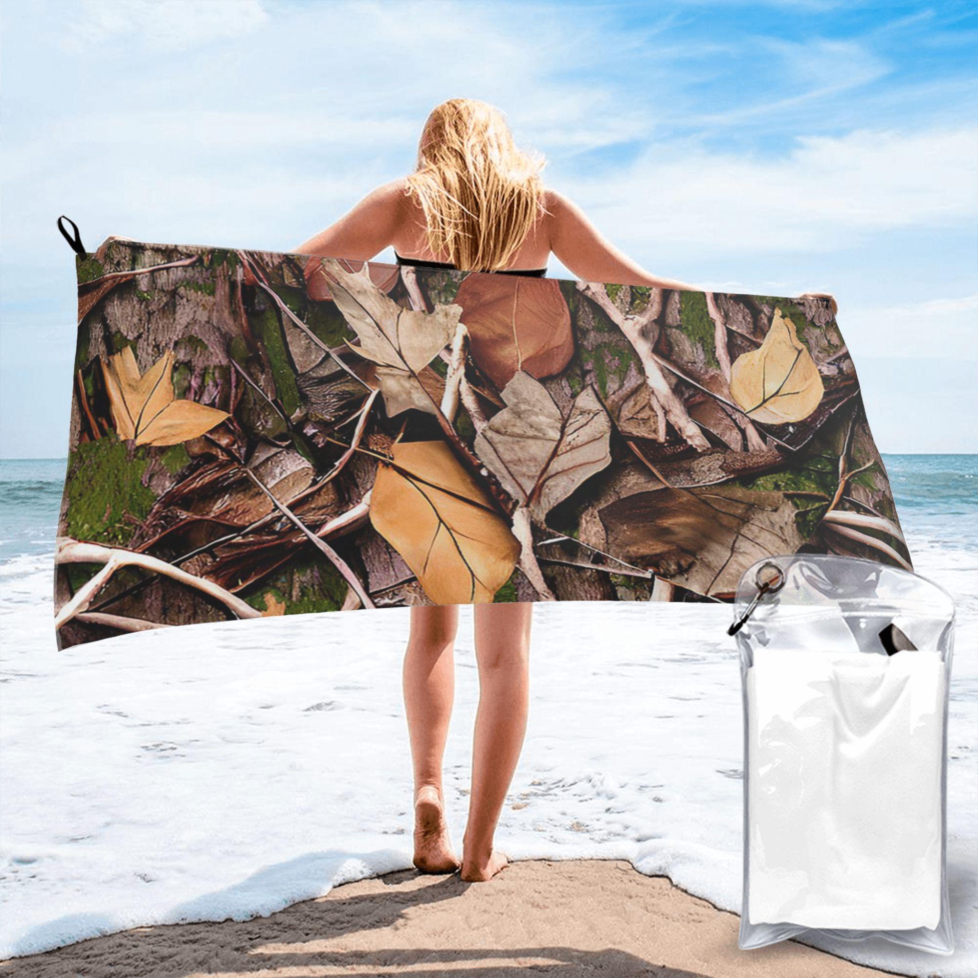 

Realistic Tree Hunting Camo Leaves Sticks and Bark Camoflouge Beach Towel Microfiber Quick Dry Absorbent Quick Towels For Bath W30*H60(CM)