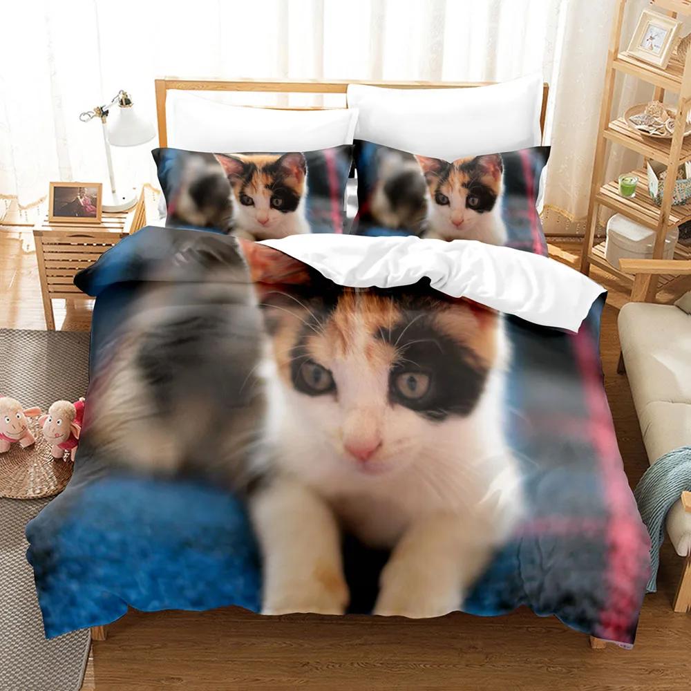 

Dropshipping Bed Linens Sets Duvet Covet Pillowcases Bedroom Bed Cover Set 2-3 Pcs Ropa De Cama 3d Pet Cat Cute Bed Set 150x200 EU single(135x200cm)