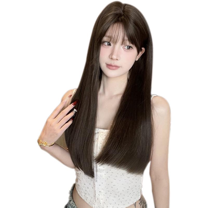 Silk Happy Long Straight Black/Brown Wigs for Women with Round Faces - Natural Lolita Style