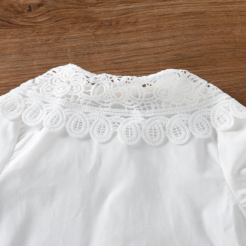 Kids School Shirt for Girl Blouse Cotton Lace Collar White Short Sleeve Tops Summer Children Clothing