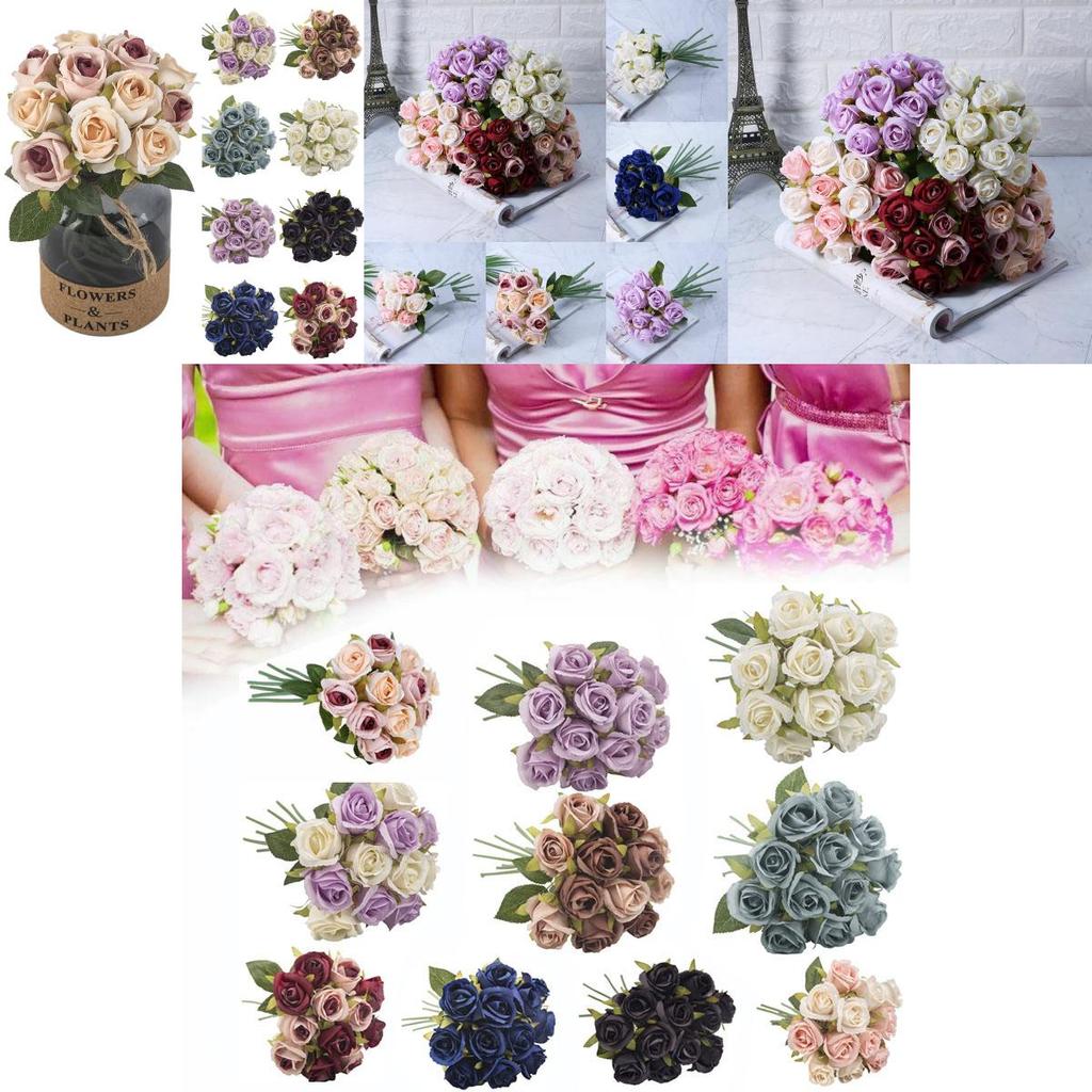 Vibrant 12-head Artificial Rose Bouquet Smooth Silk Flowers For Elegant Wedding Decor