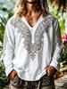 Herren-T-Shirt im böhmischen Resort-Stil mit V-Ausschnitt und langen Ärmeln, vielseitig für Pendeln, Reisen und den täglichen Gebrauch