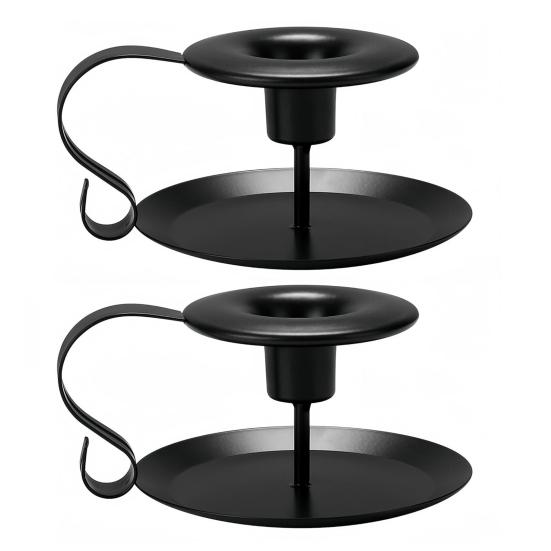 

2Pcs Iron Art Taper Candle Holder with Handle Vintage Metal Candlestick Home Living Room Christmas Wedding Party Candle Stand Table Centerpiece 2pcs