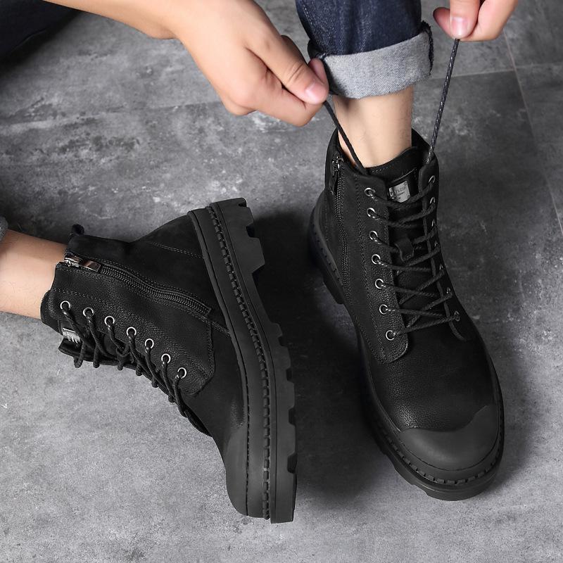 Men's Boots Winter Genuine Leather Boots Men's Snow Ankle Boots High-Top Single-Layer Boots Middle Top Working Wear Men's Shoes