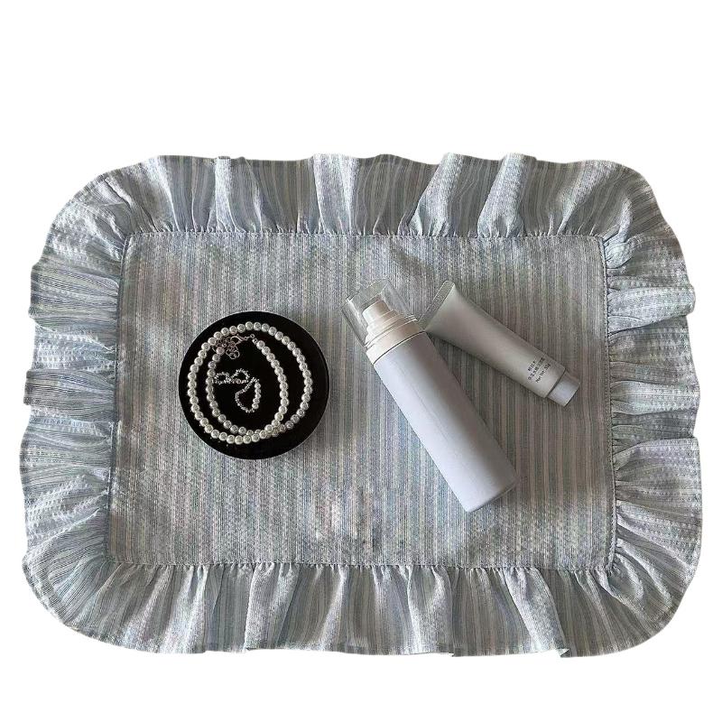 

Ruffle Edge Striped Fabric Placemat,Vintage Blue Vanity Tray Cloth for Dresser & Jewelry Decor 35x45cm