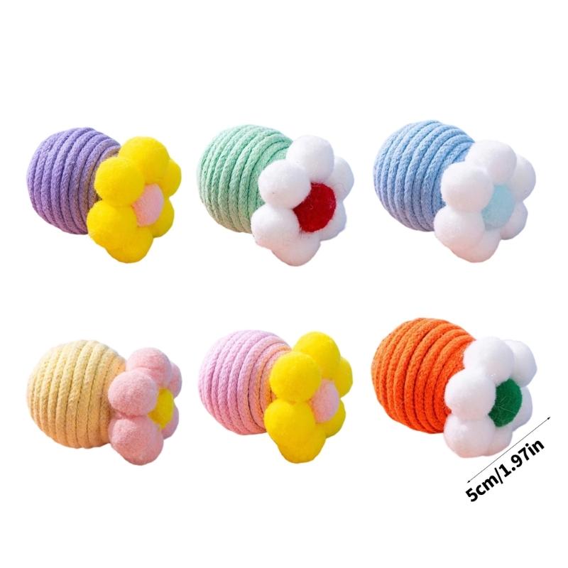 6PCS Linen Cotton Cats Teasing Toy with Flower Design and Soundable Bells for Safe Pet Entertainment Enrichement Toy