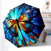 Kolorowa witrażowa motylkowa parasolka, Przenośna, kompaktowa, 3-składana parasolka dla mężczyzn i kobiet, S283