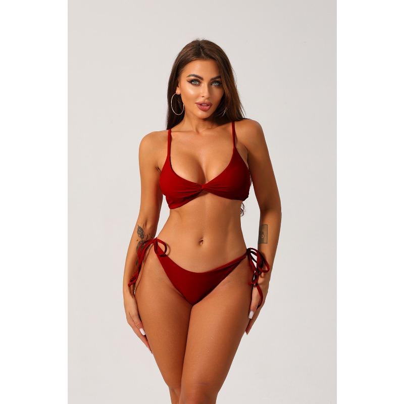 Women's Red Twist Front & Side Tie Two-Piece Bikini Swimsuit
