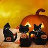 3pcs Wooden Cat Figurine Vivid Cat Sculpture Halloween Black Cat Ornament  Landscape