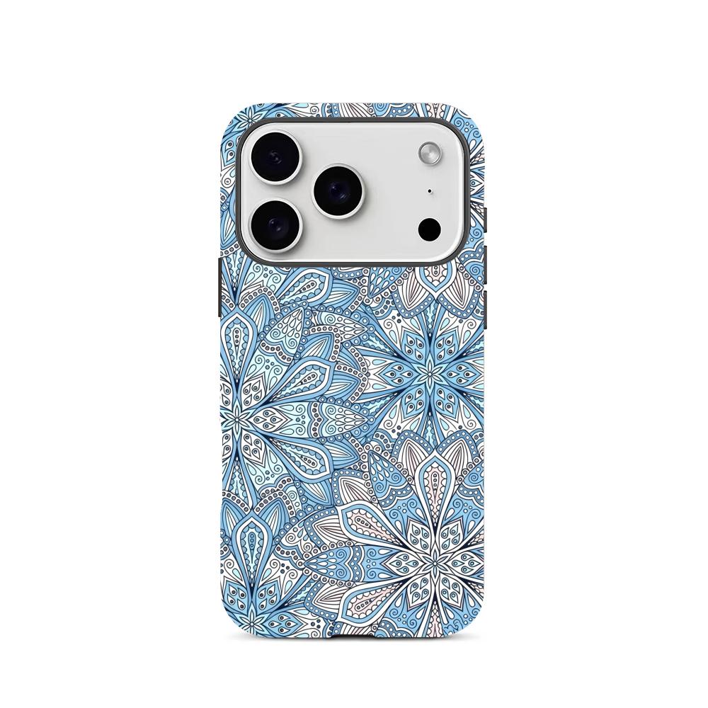 Blue Floral Pattern 2-in-1 Phone Case Suitable for iPhone 17 16 15 14 13 12 11 Pro/Max/Plus Anti Drop and Shockproof Back Cover