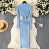 Abito aderente a maniche lunghe a maniche lunghe con scollo a O elegante elegante da donna Abito aderente in maglia aderente alla moda sexy con abiti elastici sottili