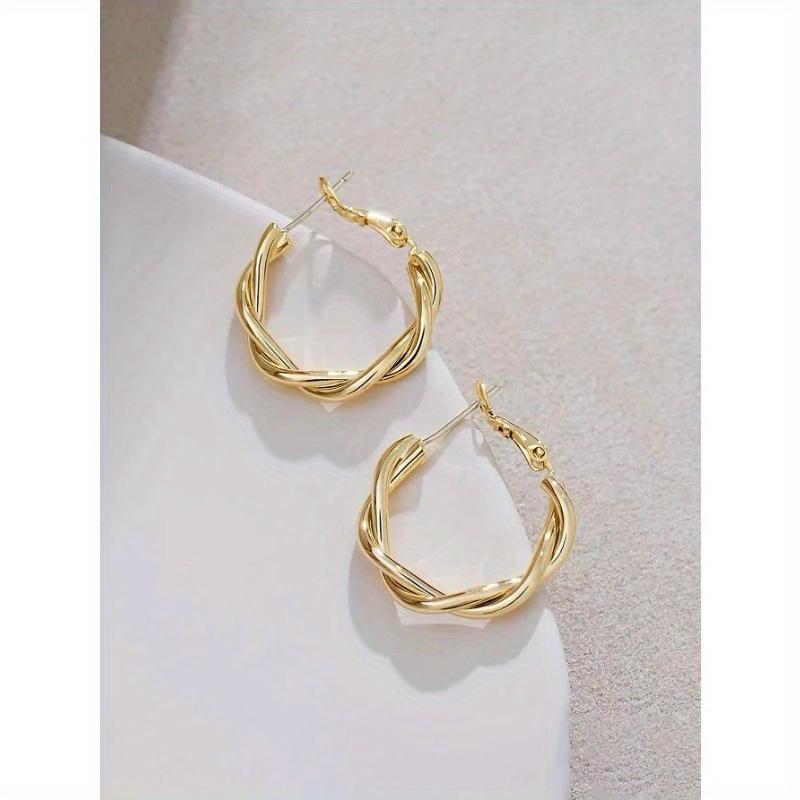 1 Pair Luxury Metal Round Circle Hoop Earrings, Simple & Elegant Design for Women Everyday Wear