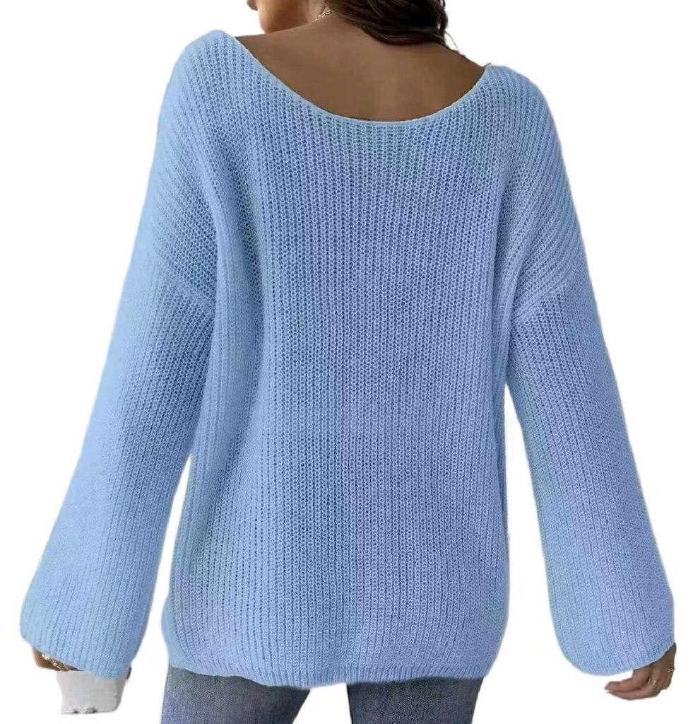 Valentine's Day Heart Embroidery One-Shoulder Pullover Sweater for Women