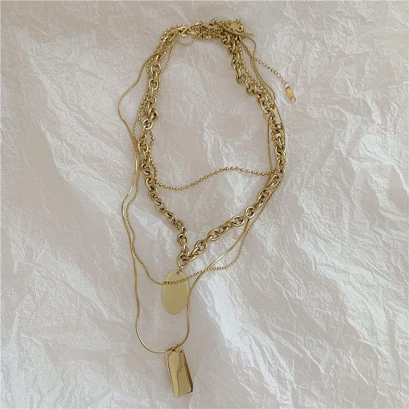 Fashion Multi-Layered Chain Necklace for Women Vintage Gold Color Stainless Steel Rectangle Pendant Necklace Party Jewelry