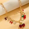 Collana a Catena Paperclip con Ciondolo Cuore e Ciliegia Dolce per Donne