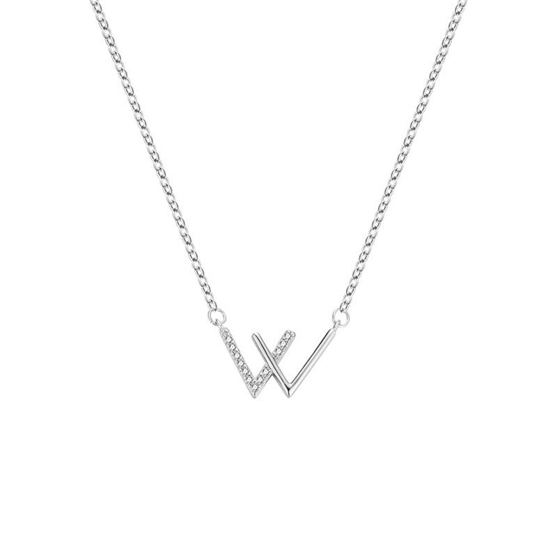 

Корейская версия корейского бриллиантового ожерелья с трепетным сердцем, женская мода, простая цепочка-колье с буквой W, аксессуары-колье