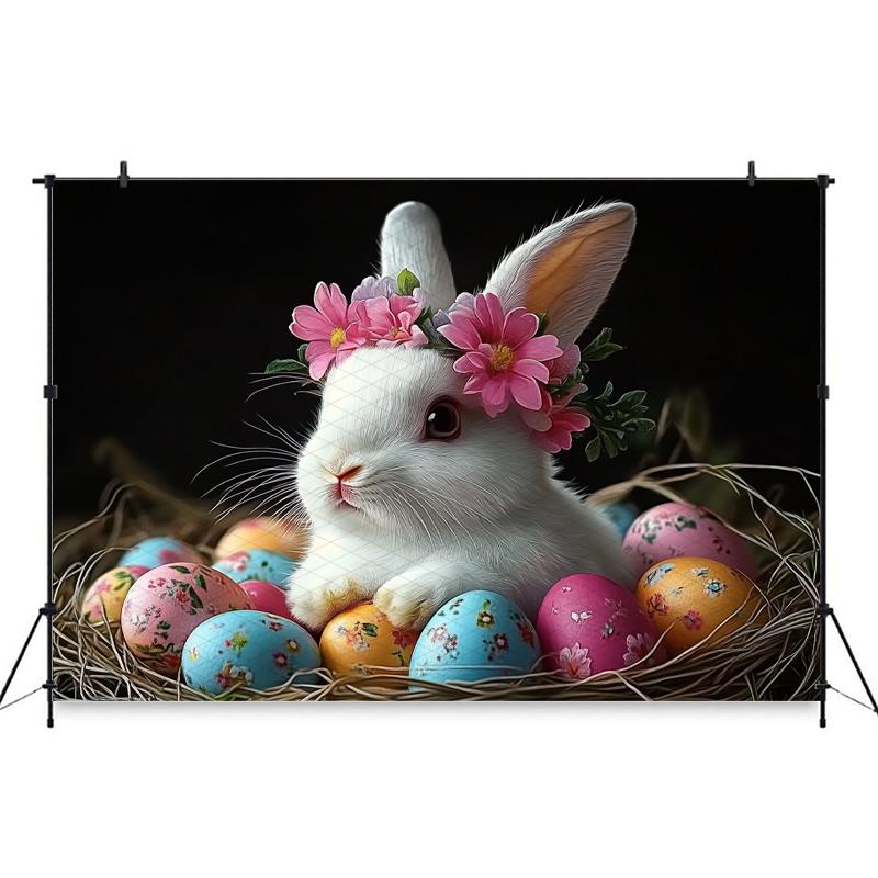 Mocsicka Easter Party Bunny Backdrop Photography Studio Banner Spring Flowers Egg Decors Baby Newborn Portrait Photo Backgrounds