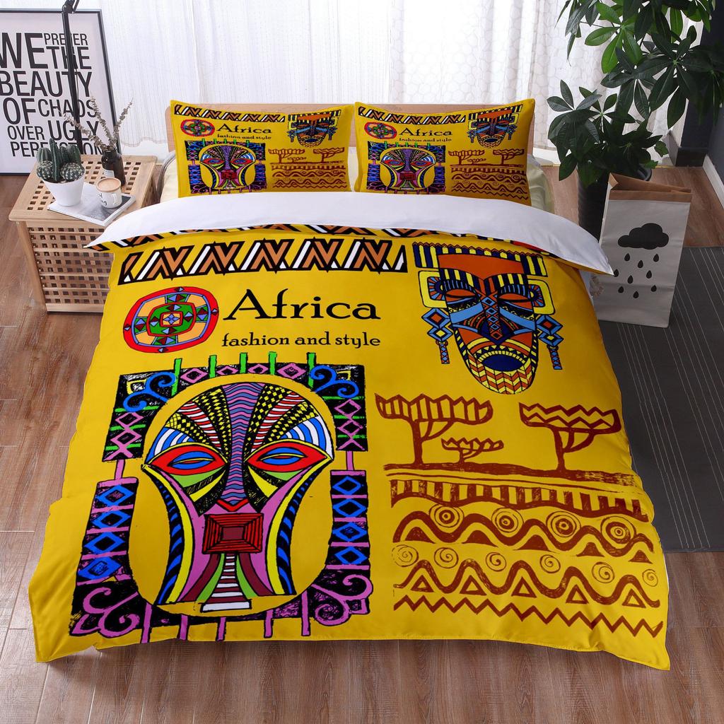 African Woman Bedding Set Ethnic Afro Duvet Cover Microfiber African American Comforter Set 3 Pieces Orange Ancient Desert Full
