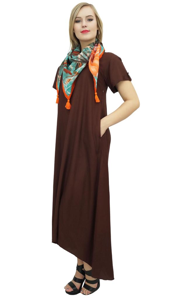 Bimba Women's Asymmetrical Hem Black Summer Maxi Pockets Dress With Scarf-10