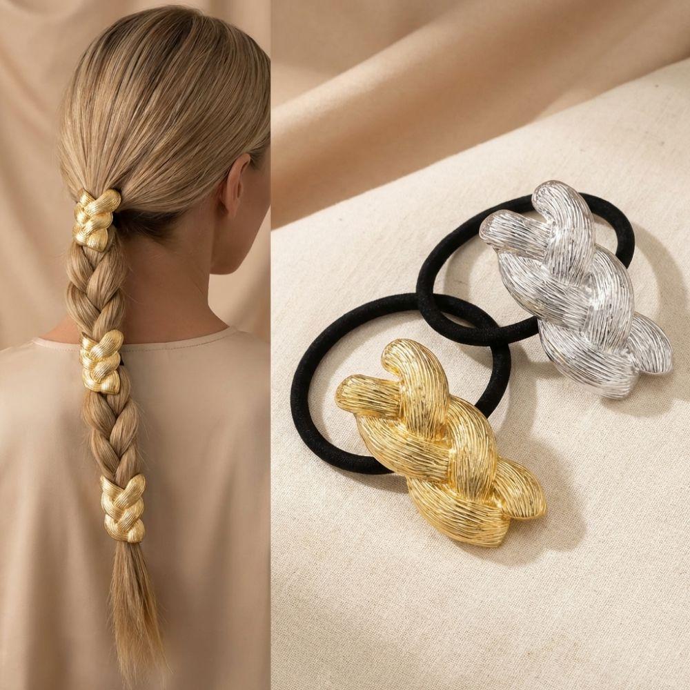 Braid Shaped Ponytail Hair Tie Metal Rubber Band Scrunchies Elastic Headband For Women Girls