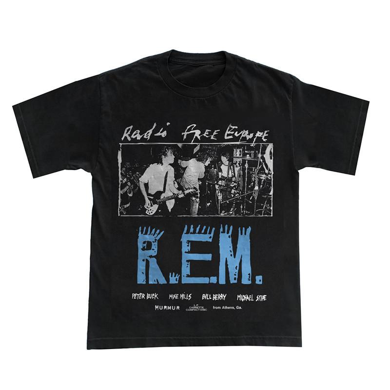 REM Fast Eye Band European and American Trendy Rock Band Rock Loose High Street Shortsleeved Mens Casual Printed Tshirt