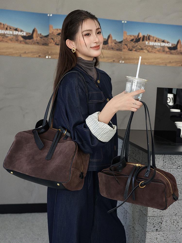 Matte Suede Retro Leather Tote Bag - Women's Large Capacity Shoulder Bag