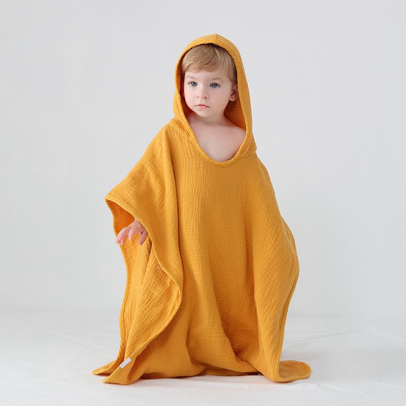 Children's Cotton Gauze Hooded Poncho Bath Towel - Absorbent Wearable Swim Wrap