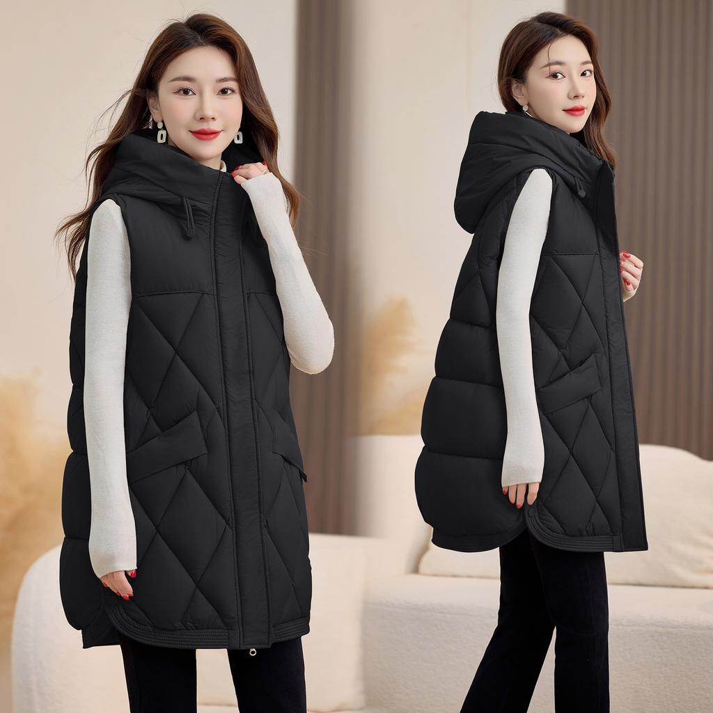 Middle-aged plus size women's clothing mother cotton vest winter women's new casual light and warm hooded top