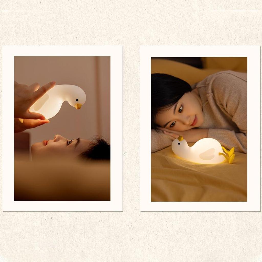 Duck Night Light Warm White Adjustable Brightness Cute Tap Nursery Lamp with Phone Holder and 30 Minute Timer