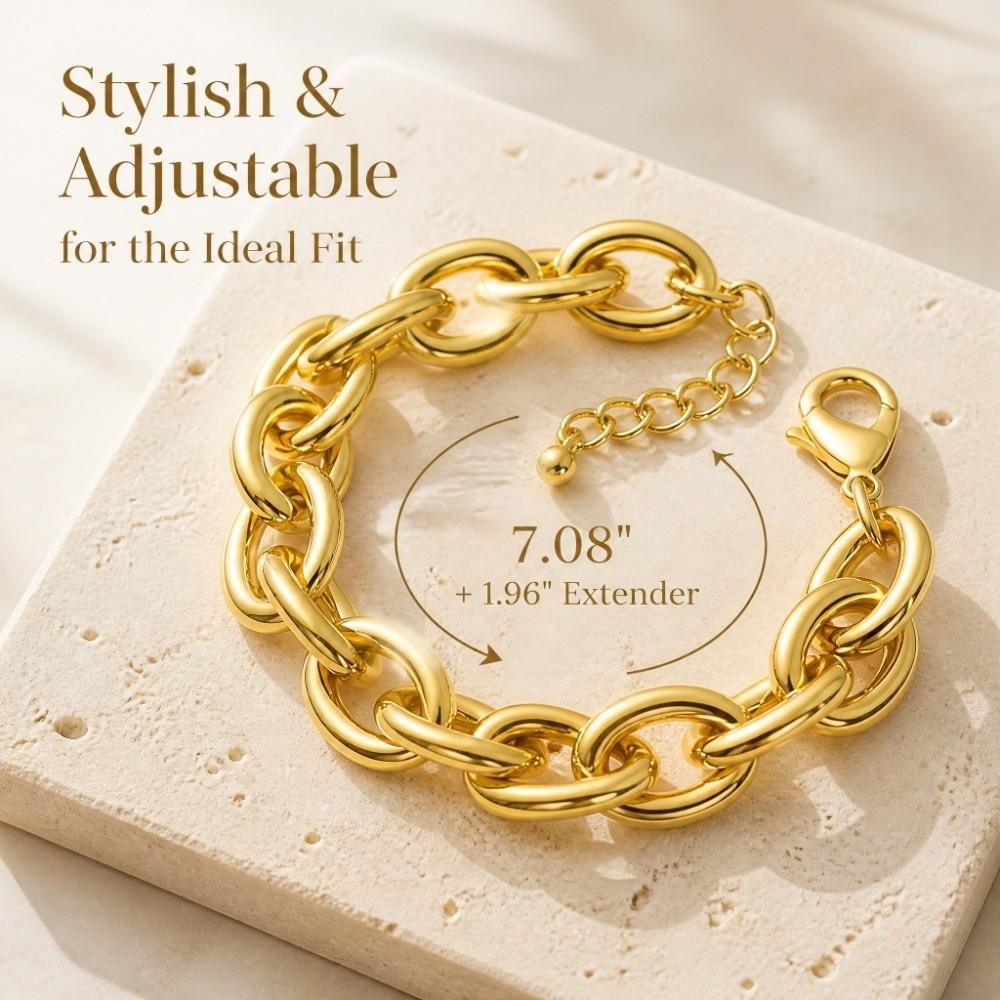 Gold Plated Chunky Chain Bracelet Stainless Steel Curb Link Bracelet Cable Chain Bracelet For Men