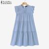 ZANZEA Women Summer Round Neck Sleeveless Grid Print Tank Dress