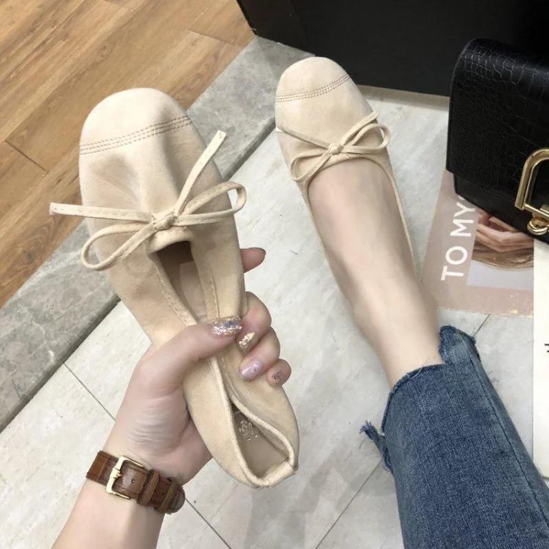 Fashion Shoes for Women Kawaii with Bow Green Ballet Cute Round Toe Woman Footwear E Non Slip Comfortable and Elegant Trend Lastest Shoe