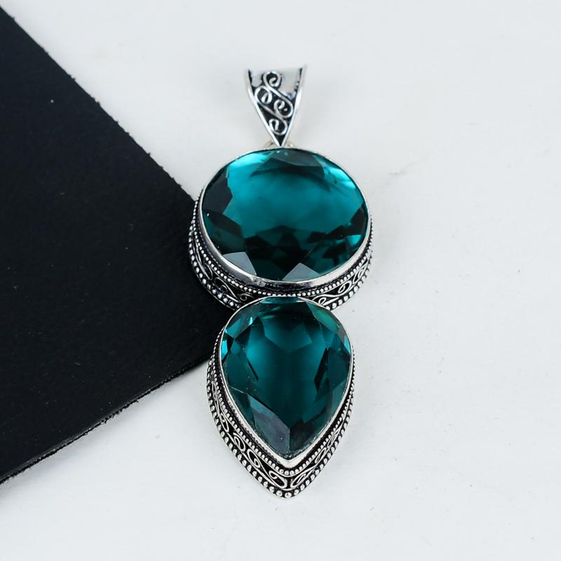 Amazing Indocolite Gemstone Pendant 925 Sterling Silver- Handmade Design, Everyday Wear Jewelry, Unique Indocolite Double Stone Pendant Gifts
