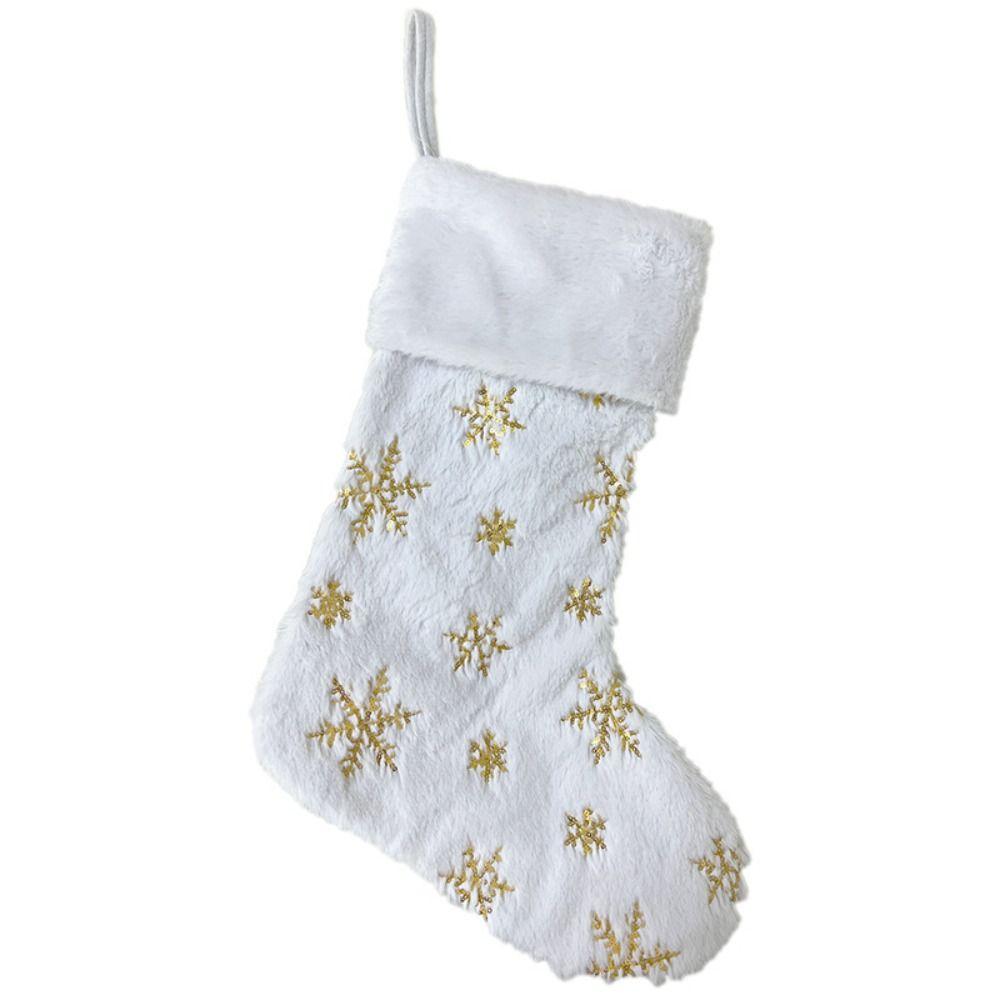 Furry White Christmas Stocking Sequined Santa Gift Pocket Xmas Tree Sock Pendant  Fireplace
