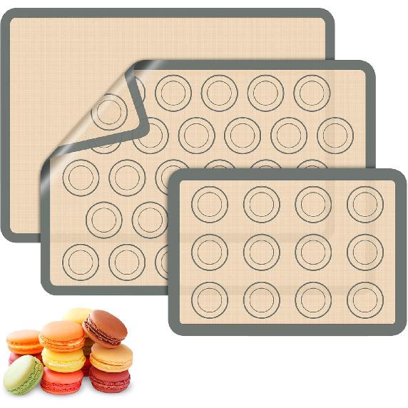 Macaron Silicone Baking Mats, 3 PCS Non Stick Macaroon Mat Silicone for Macarons, Cookie, Pastry, Red