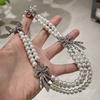 Elegant Layered Necklace with Faux Pearls and Bowknot Multi Layer Neckchain Fashionable Women Jewelry Wedding Accessory