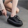 Johnature Versatile British Style Thick Soled Shoes Genuine Leather Retro Round Toe Lace Up Women's Shoes