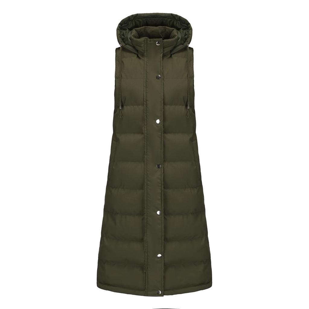Women’s Coats Hooded Sleeves Long Style Solid Color Vest Quilted Jacket Autumn Winter Thick Warm Outer Wear