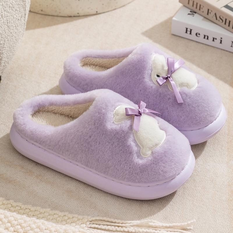 

Хлопковые тапочки женские осенне-зимние новые домашние бархатные толстая подошва нескользящие мультяшный кролик универсальные тапочки зимние для пары 40-41 Suitable for 39-40 фиолетовый