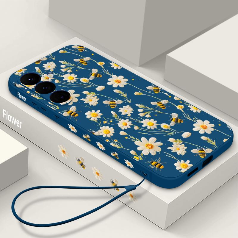 

Винтажный чехол-шнурок с цветочным узором для Samsung Galaxy S25 Ultra S24 Plus S22 S23 S21 FE A15 A16 A17 A35 A36 A54 A55 A56 5G Funda Capa Samsung Galaxy A35 синий/чёрный