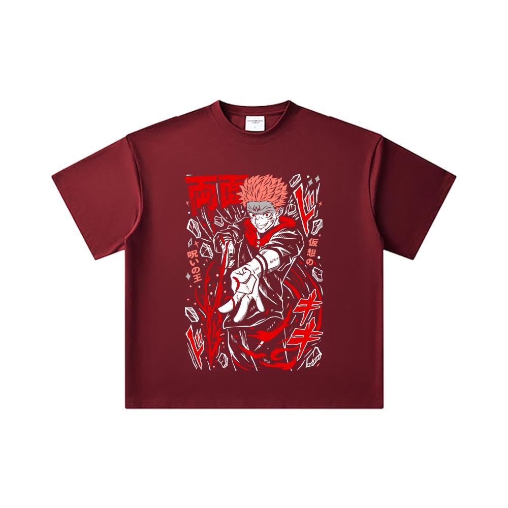 260 GSM Double Yarn 32 Count 100% Cotton Jujutsu Kaisen V31 Sukuna Print Unisex Heavy Cotton T Shirt
