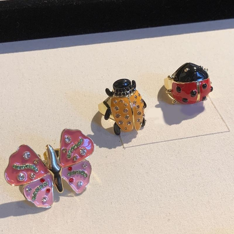 Vintage Enamel Rhinestones Insect Ring Fashion Statement Alloy Finger Ring Handcrafted Women’s Party Accessories
