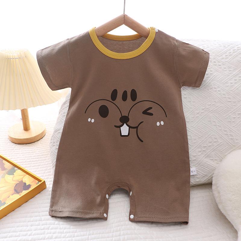 2026 Summer Kids O-Neck Short Sleeve Pajama-Rompers Baby Spring Short Crawling Clothes Cartoon Cotton Jumpsuit for Girl Boy