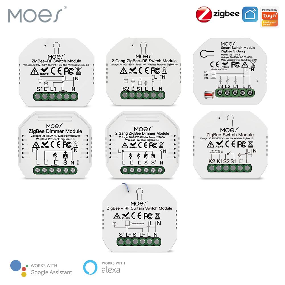 

MOES Tuya ZigBee 3.0 art Light Switch Relay Module 1/2/3 Gang art Life / Tuya App Control, работает с Alexa Google Home